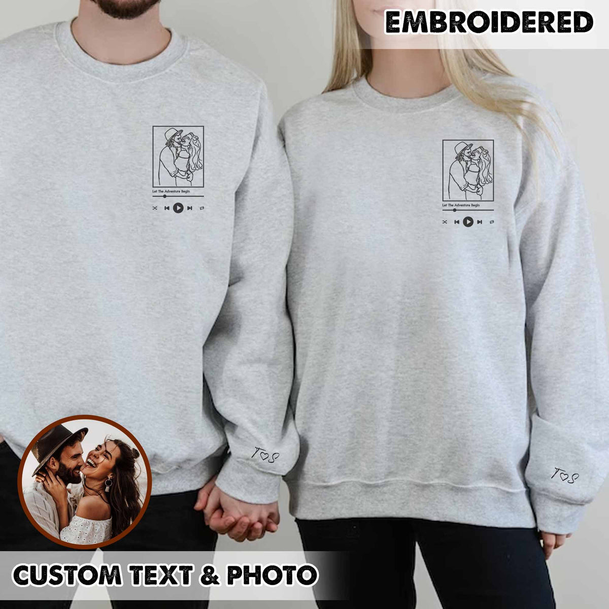 Benutzerdefinierte personalisierte Foto Portrait bestickt Sweatshirt Paar Hoodie