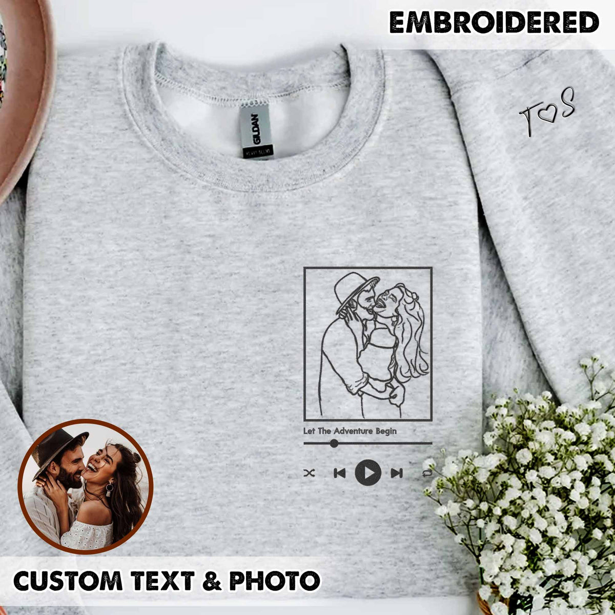 Benutzerdefinierte personalisierte Foto Portrait bestickt Sweatshirt Paar Hoodie