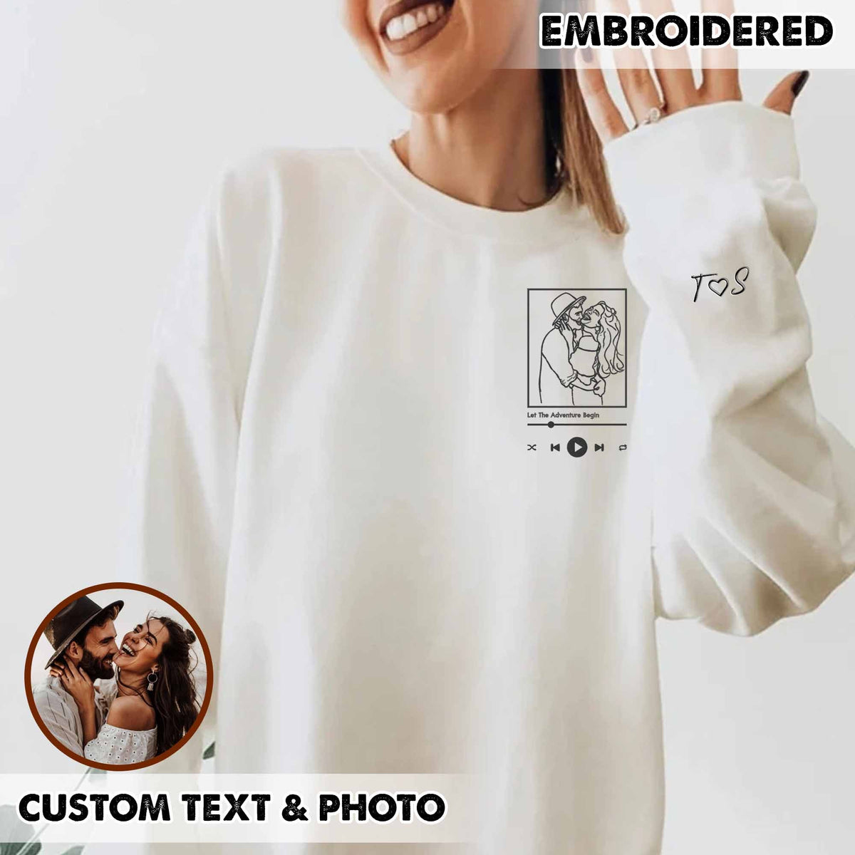 Benutzerdefinierte personalisierte Foto Portrait bestickt Sweatshirt Paar Hoodie